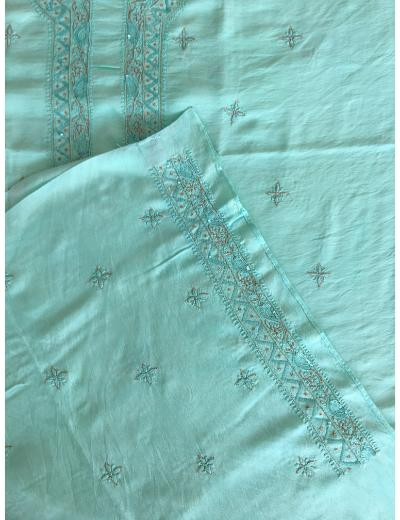 Chhangamal Hand Embroidered Green Colour  Chanderi  Chikankari Unstitched Men’s kurta Piece