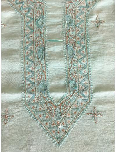 Chhangamal Hand Embroidered Green Colour  Chanderi  Chikankari Unstitched Men’s kurta Piece