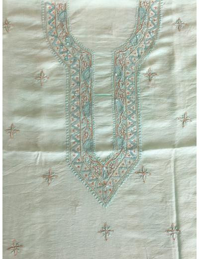 Chhangamal Hand Embroidered Green Colour  Chanderi  Chikankari Unstitched Men’s kurta Piece