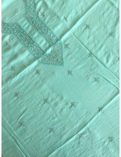 Chhangamal Hand Embroidered Green Colour  Chanderi  Chikankari Unstitched Men’s kurta Piece