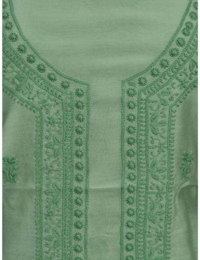 Chhangamal Hand Embroidered Green Colour Chikankari Chanderi Kurta Length
