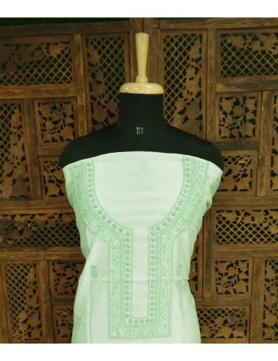 Chhangamal Hand Embroidered Green Colour Chikankari Chanderi Kurta Length