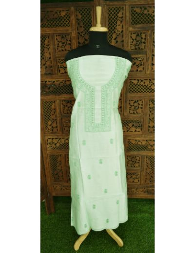 Chhangamal Hand Embroidered Green Colour Chikankari Chanderi Kurta Length