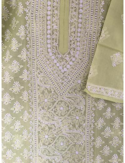 Chhangamal Hand Embroidered Green Colour Cotton Chikankari Kurti