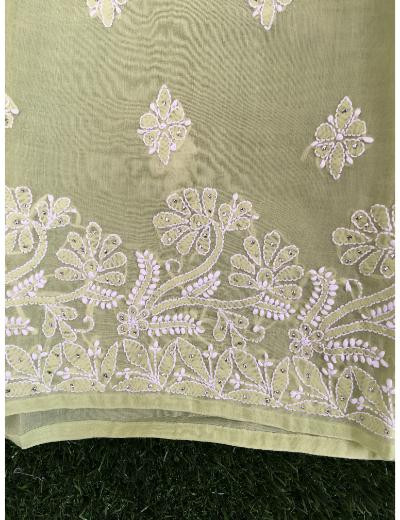 Chhangamal Hand Embroidered Green Colour Cotton Chikankari Kurti