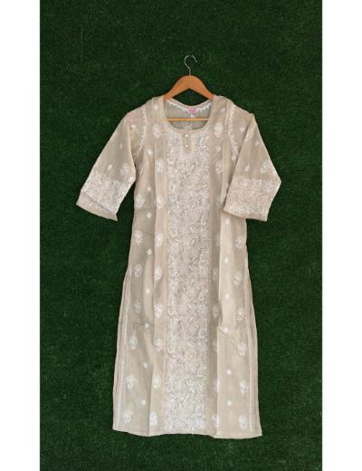Chhangamal Hand Embroidered Green Colour Cotton Chikankari Kurti