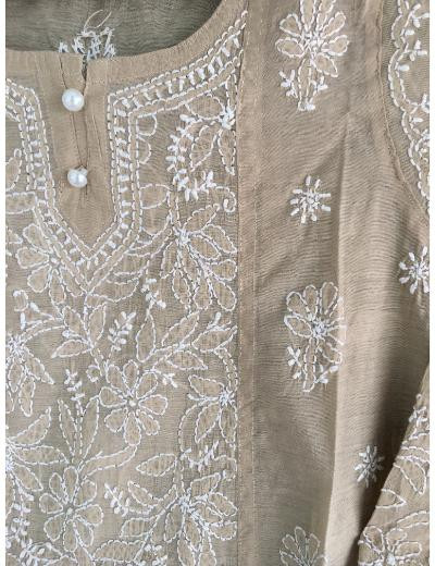 Chhangamal Hand Embroidered Green Colour Cotton Chikankari Kurti