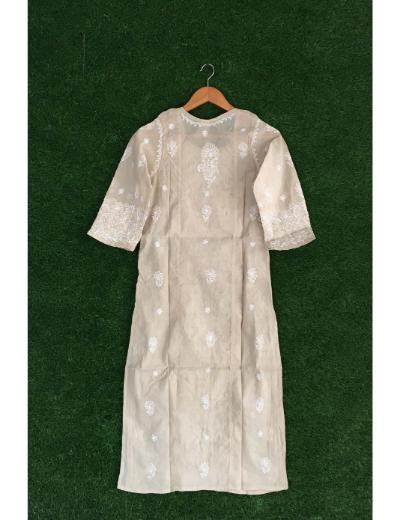 Chhangamal Hand Embroidered Green Colour Cotton Chikankari Kurti