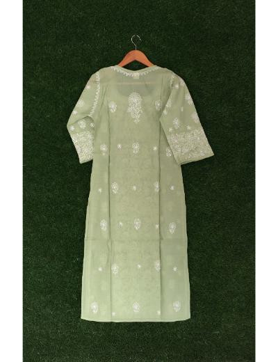 Chhangamal Hand Embroidered Green Colour Cotton Chikankari Kurti