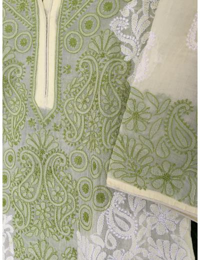 Chhangamal Hand Embroidered Green Colour Cotton Chikankari Kurti