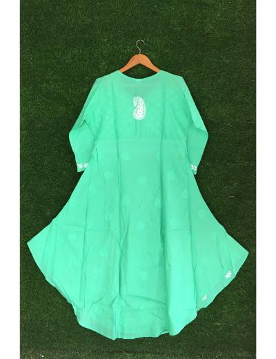 Chhangamal Hand Embroidered Green Colour Cotton Chikankari Kurti