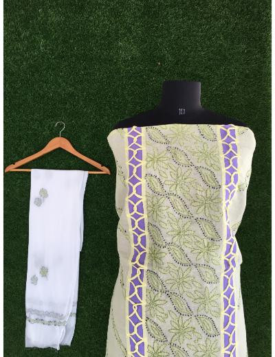 Chhangamal Hand Embroidered Green Colour Cotton Chikankari Suit Piece