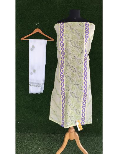 Chhangamal Hand Embroidered Green Colour Cotton Chikankari Suit Piece