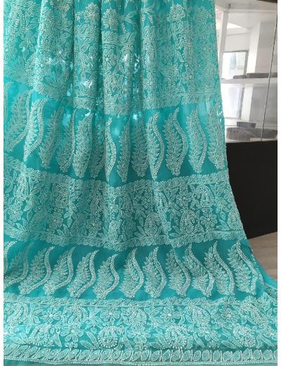 Chhangamal Hand Embroidered Green Colour Georgette Chikankari Saree