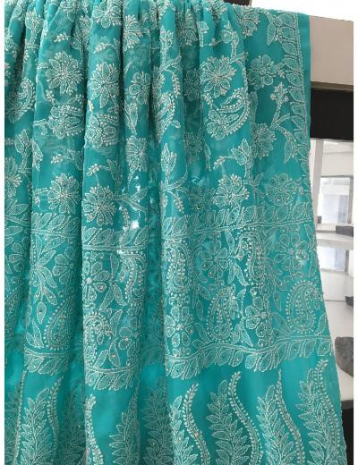 Chhangamal Hand Embroidered Green Colour Georgette Chikankari Saree