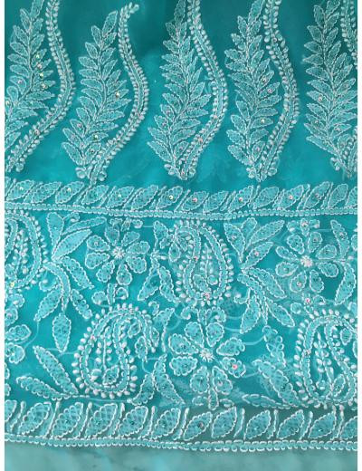 Chhangamal Hand Embroidered Green Colour Georgette Chikankari Saree
