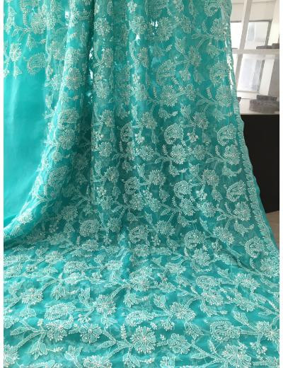 Chhangamal Hand Embroidered Green Colour Georgette Chikankari Saree