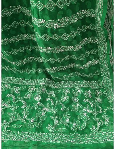 Chhangamal Hand Embroidered Green Colour Georgette Chikankari Saree