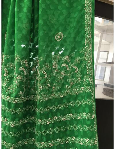 Chhangamal Hand Embroidered Green Colour Georgette Chikankari Saree