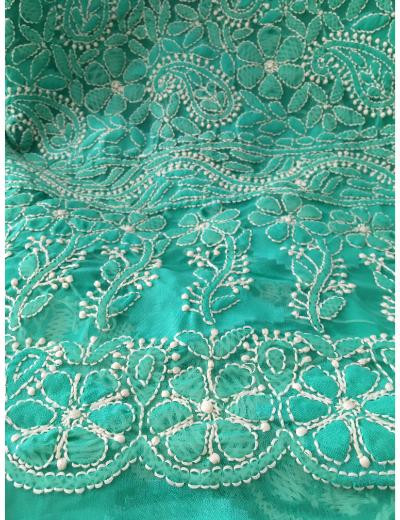 Chhangamal Hand Embroidered Green Colour Georgette Chikankari Saree