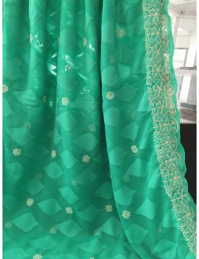 Chhangamal Hand Embroidered Green Colour Georgette Chikankari Saree
