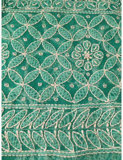 Chhangamal Hand Embroidered Green Colour Georgette Chikankari Saree