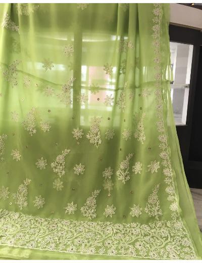 Chhangamal Hand Embroidered Green Colour Georgette Chikankari Saree