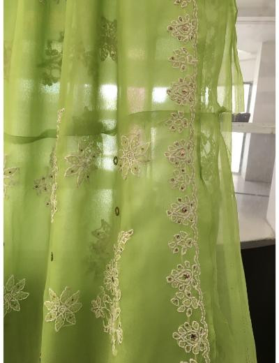 Chhangamal Hand Embroidered Green Colour Georgette Chikankari Saree