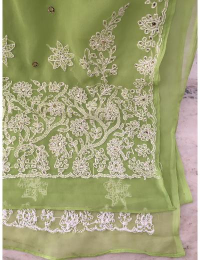 Chhangamal Hand Embroidered Green Colour Georgette Chikankari Saree