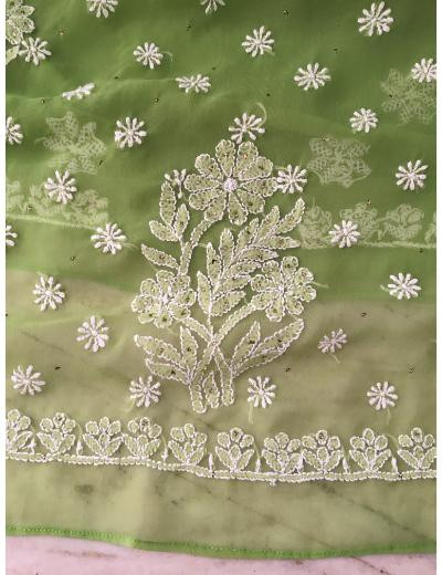 Chhangamal Hand Embroidered Green Colour Georgette Chikankari Saree