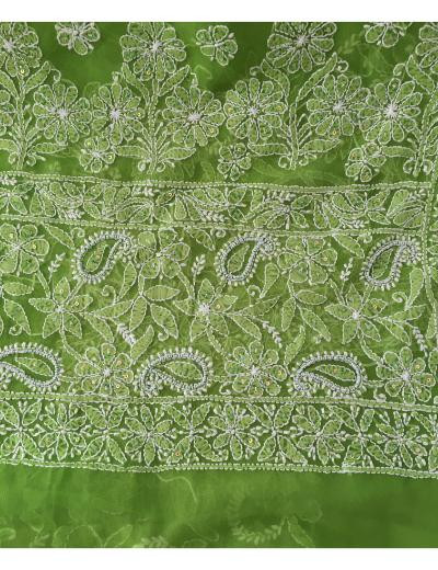 Chhangamal Hand Embroidered Green Colour Georgette Chikankari Saree