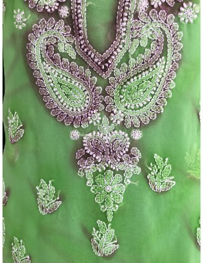 Chhangamal Hand Embroidered Green Colour Georgette Chikankari Suit Piece