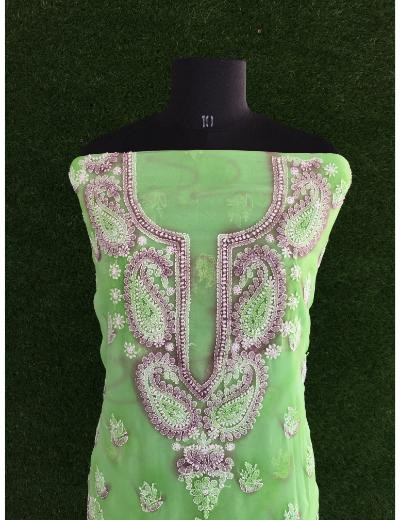 Chhangamal Hand Embroidered Green Colour Georgette Chikankari Suit Piece
