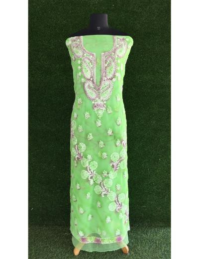 Chhangamal Hand Embroidered Green Colour Georgette Chikankari Suit Piece