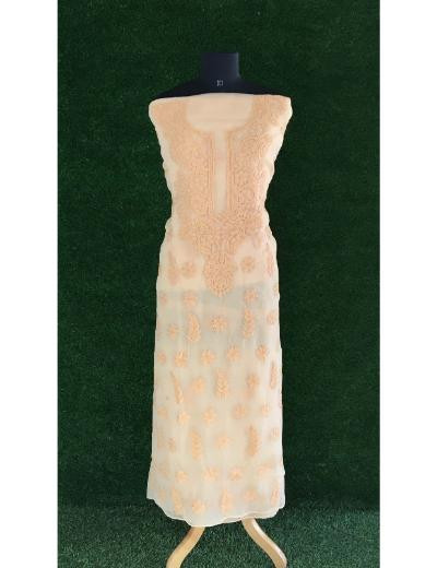 Chhangamal Hand Embroidered Green Colour Georgette Chikankari Suit Piece Embroidered