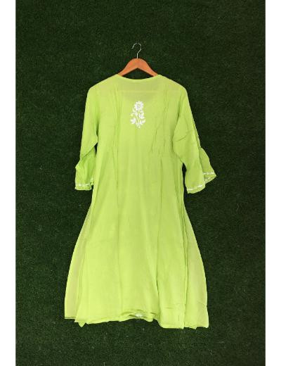Chhangamal Hand Embroidered Green Colour Modal Chikankari Kurti