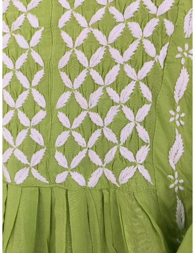 Chhangamal Hand Embroidered Green Colour Modal Chikankari Kurti