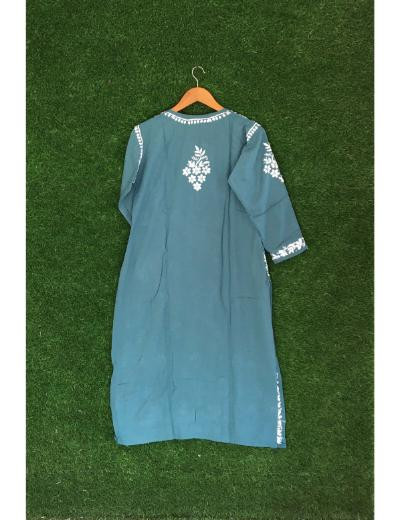 Chhangamal Hand Embroidered Green Colour Modal Chikankari Kurti
