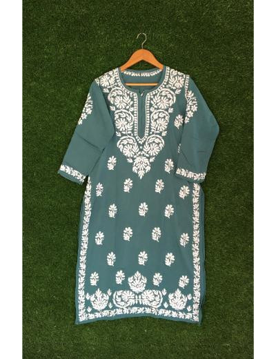 Chhangamal Hand Embroidered Green Colour Modal Chikankari Kurti