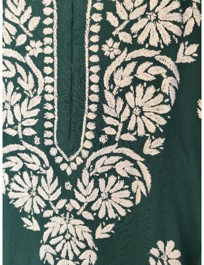 Chhangamal Hand Embroidered Green Colour Modal Chikankari Kurti
