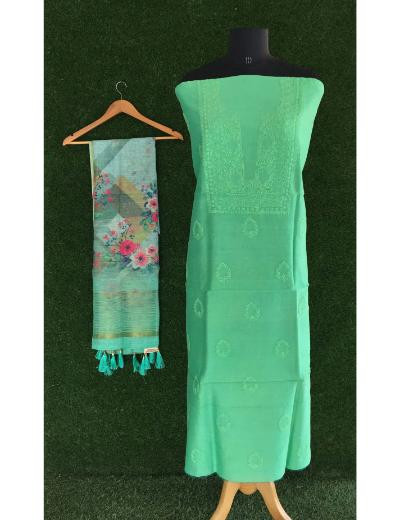 Chhangamal Hand Embroidered Green Colour Mul Chanderi Chikankari Kurta Dupatta Piece