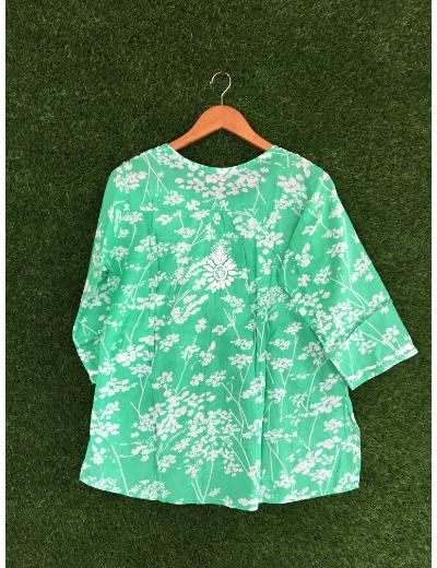 Chhangamal Hand Embroidered Green Colour Mul Cotton Chikankari Top