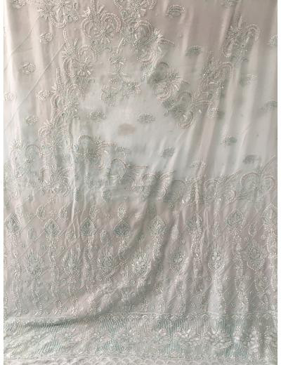 Chhangamal Hand Embroidered Green Colour Pure Georgette  Chikankari Saree Piece