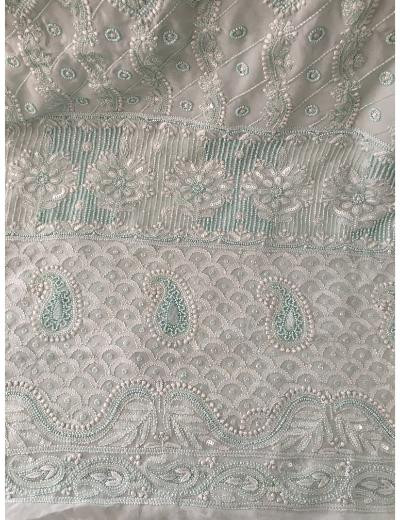 Chhangamal Hand Embroidered Green Colour Pure Georgette  Chikankari Saree Piece