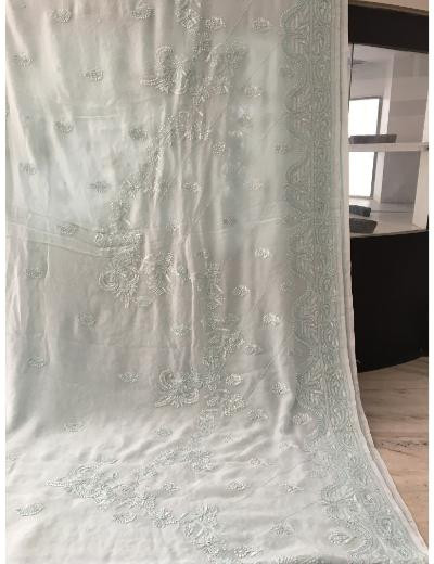 Chhangamal Hand Embroidered Green Colour Pure Georgette  Chikankari Saree Piece