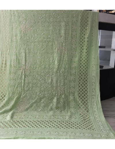 Chhangamal Hand Embroidered Green Colour Pure Georgette  Chikankari Saree Piece