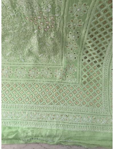 Chhangamal Hand Embroidered Green Colour Pure Georgette  Chikankari Saree Piece