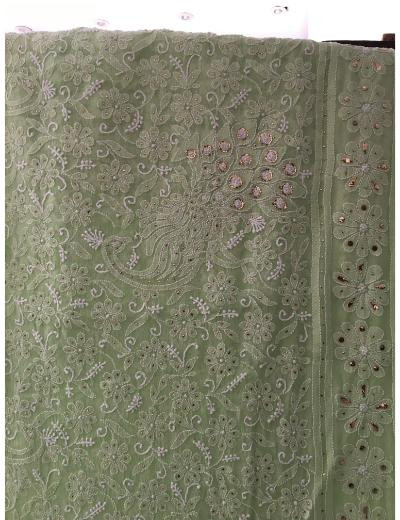 Chhangamal Hand Embroidered Green Colour Pure Georgette  Chikankari Saree Piece