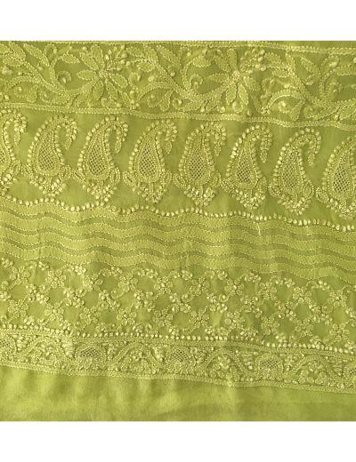 Chhangamal Hand Embroidered Green Colour Pure Georgette  Chikankari Saree Piece