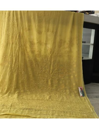Chhangamal Hand Embroidered Green Colour Pure Georgette  Chikankari Saree Piece